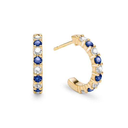 Rosecliff Diamond & Sapphire Huggie Hoop Earrings in 14k Gold (September)