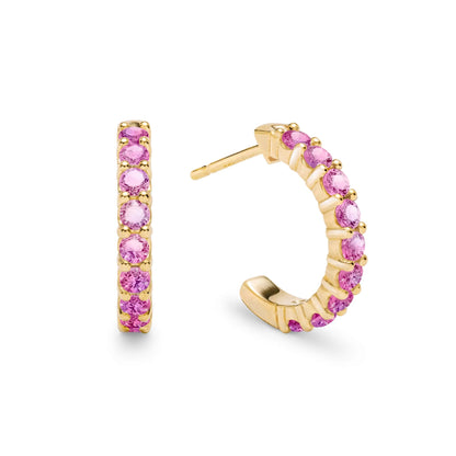 Rosecliff Pink Sapphire Huggie Hoop Earrings in 14k Gold (October)