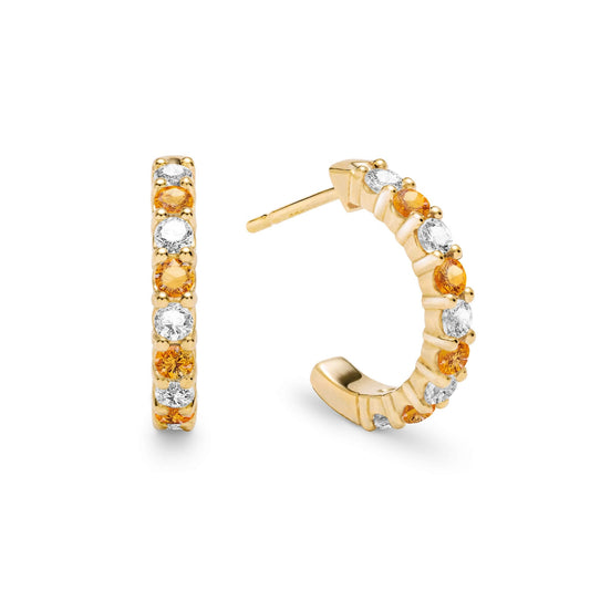 Rosecliff Diamond & Citrine Huggie Hoop Earrings in 14k Gold (November)
