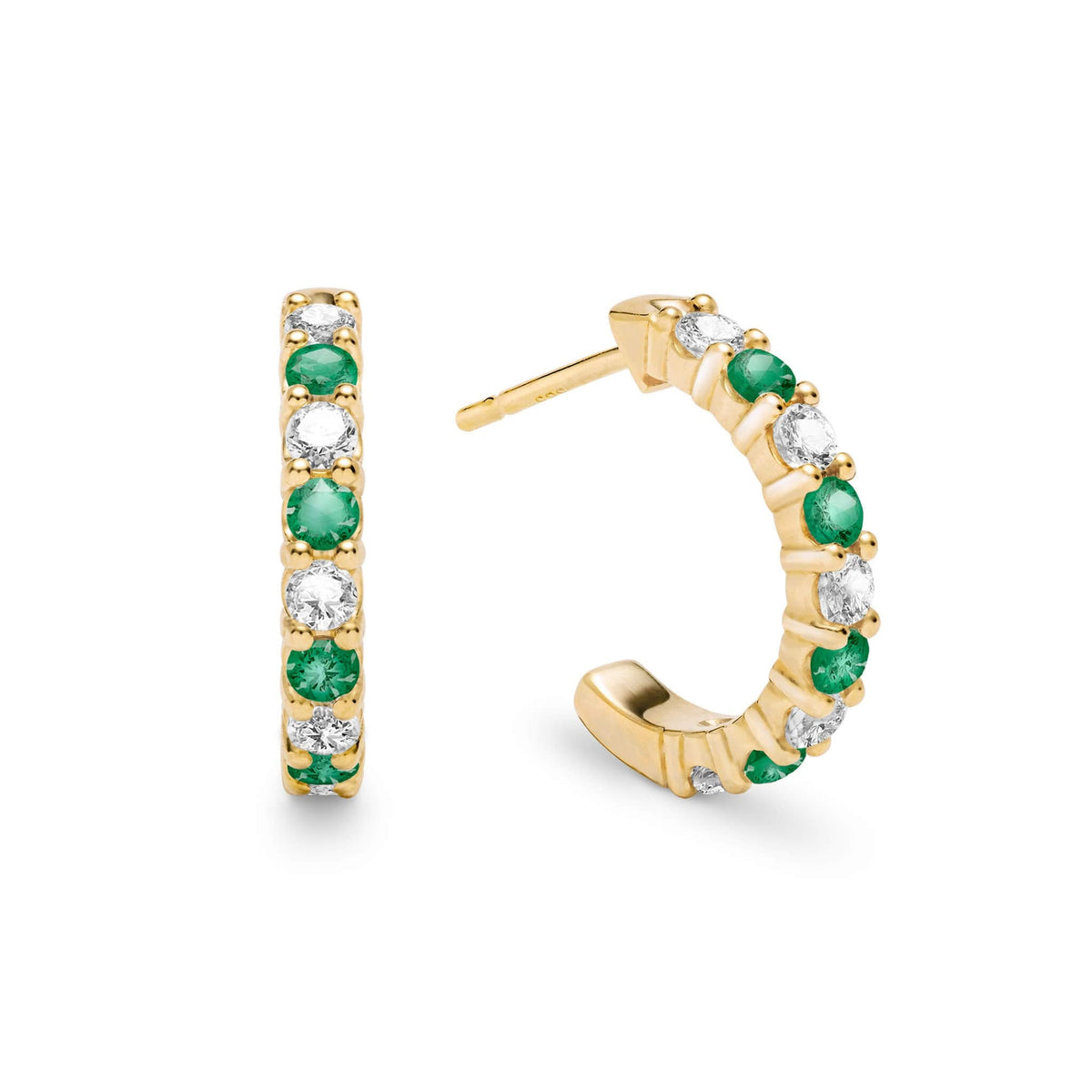 Rosecliff Diamond & Emerald Huggie Hoop Earrings in 14k Gold (May)