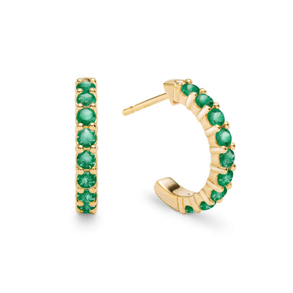Rosecliff Emerald Huggie Hoop Earrings in 14k Gold (May)