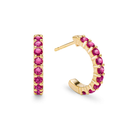 Rosecliff Ruby Huggie Hoop Earrings in 14k Gold (July)