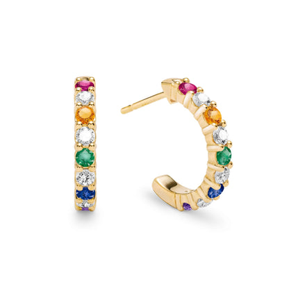 Rainbow Rosecliff Huggie Hoop Earrings with Diamonds in 14k Gold