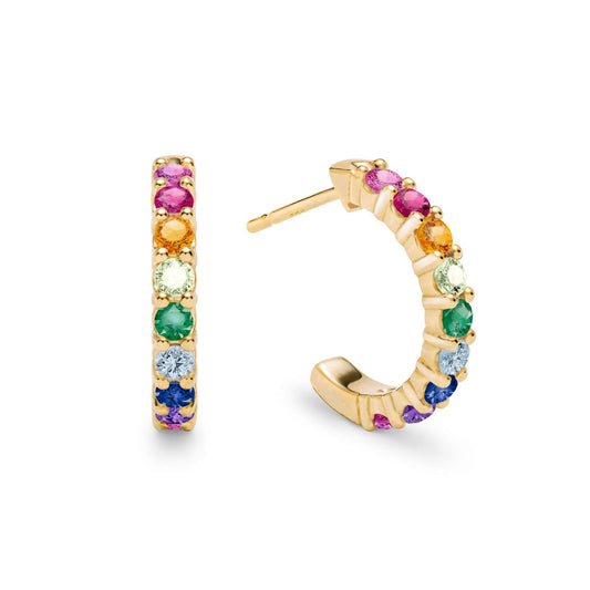 Rainbow Rosecliff Huggie Hoop Earrings in 14k Gold