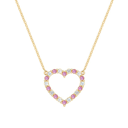 Rosecliff Heart Diamond & Pink Sapphire Necklace in 14k Gold (October)