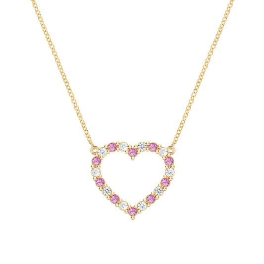 Rosecliff Heart Diamond & Pink Sapphire Necklace in 14k Gold (October)