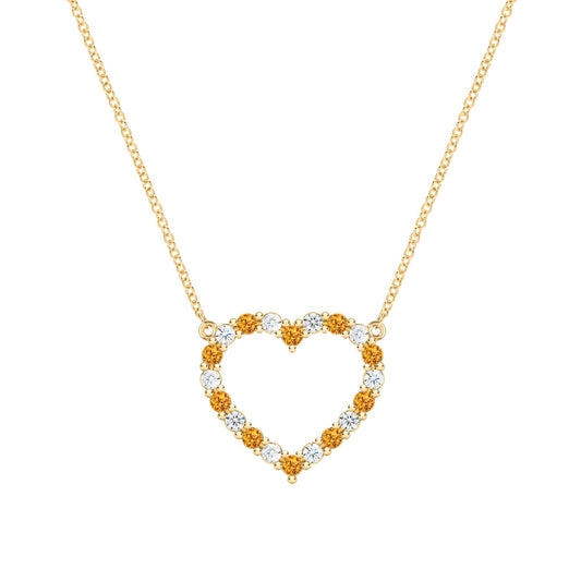 Rosecliff Heart Diamond & Citrine Necklace in 14k Gold (November)