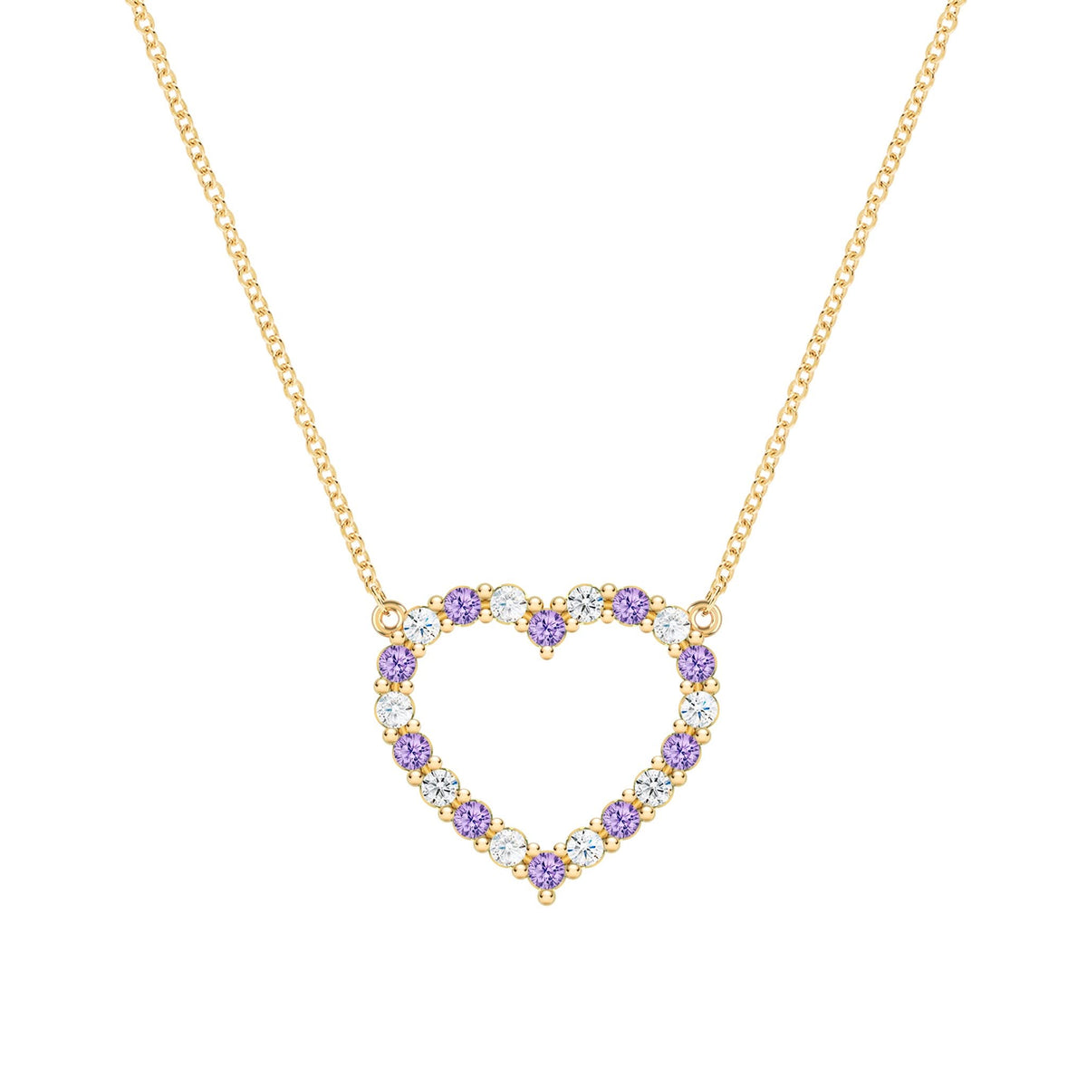 Rosecliff Heart Diamond & Amethyst Necklace in 14k Gold (February)