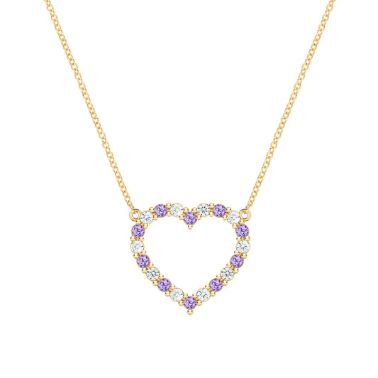 Rosecliff Heart Diamond & Amethyst Necklace in 14k Gold (February)