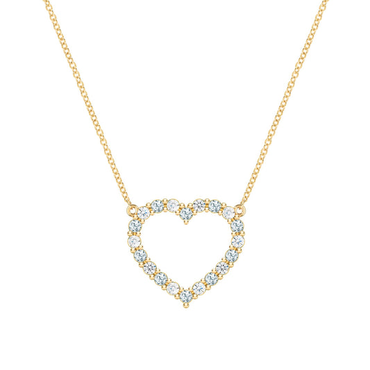 Rosecliff Heart Diamond & Aquamarine Necklace in 14k Gold (March)