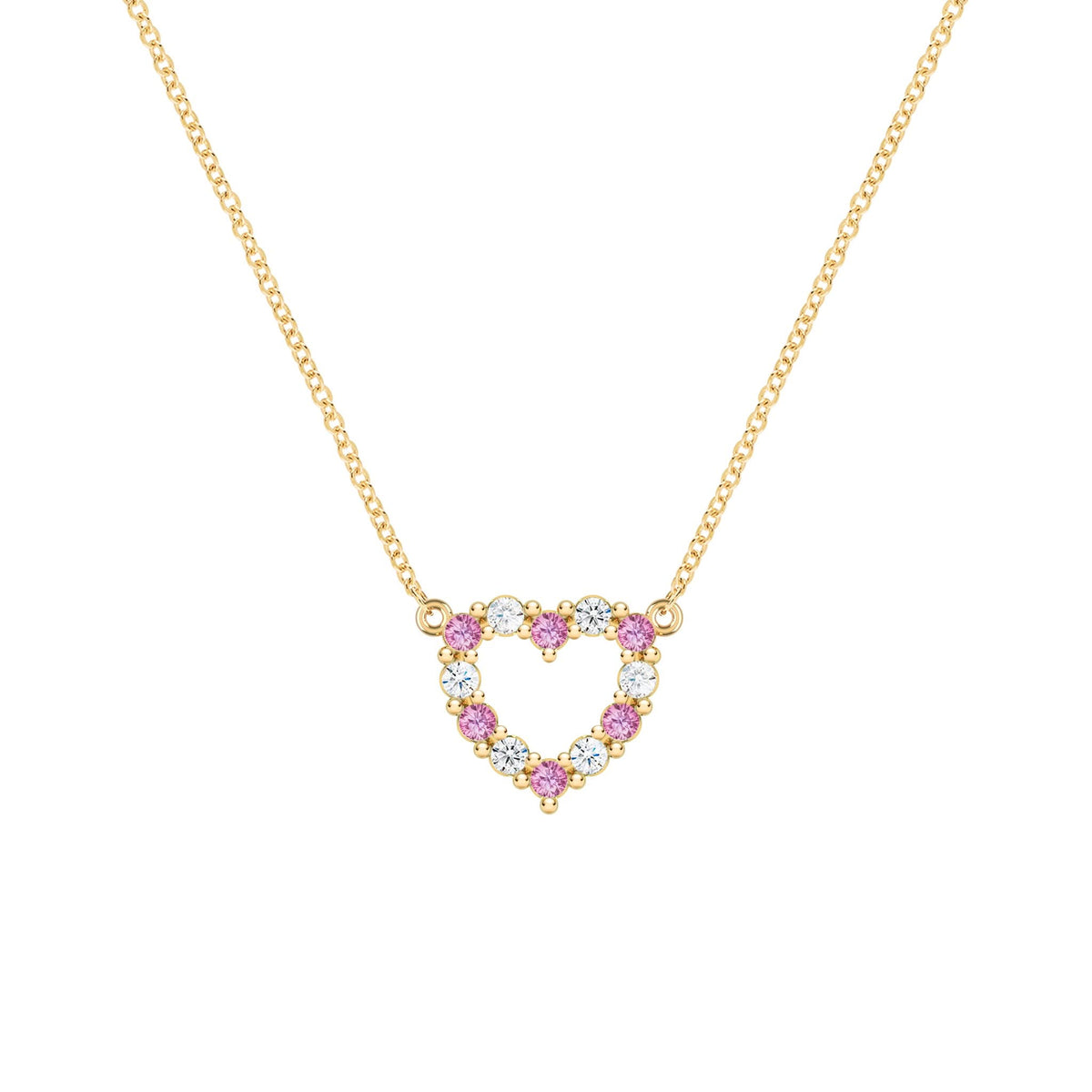 Rosecliff Small Heart Diamond & Pink Sapphire Necklace in 14k Gold (October)