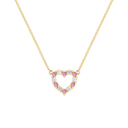 Rosecliff Small Heart Diamond & Pink Sapphire Necklace in 14k Gold (October)