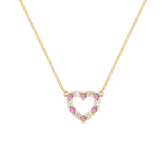 Rosecliff Small Heart Diamond & Pink Sapphire Necklace in 14k Gold (October)