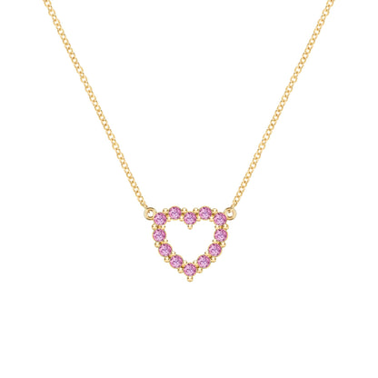Rosecliff Small Heart Pink Sapphire Necklace in 14k Gold (October)