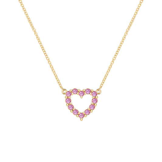 Rosecliff Small Heart Pink Sapphire Necklace in 14k Gold (October)