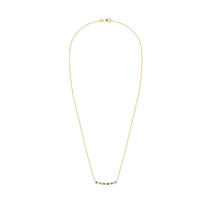 Rainbow Rosecliff Bar Necklace with Diamonds in 14k Gold