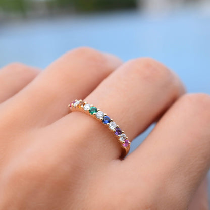 Rainbow Rosecliff Stackable Ring with Diamonds in 14k Gold