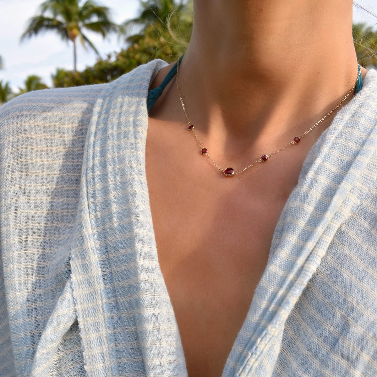 1 Grand & 4 Petite Ruby Necklace in 14k Gold (July)