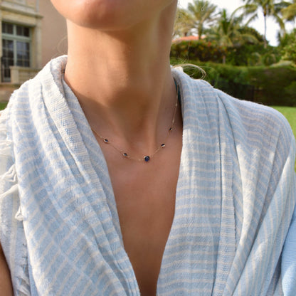 1 Grand & 4 Petite Sapphire Necklace in 14k Gold (September)