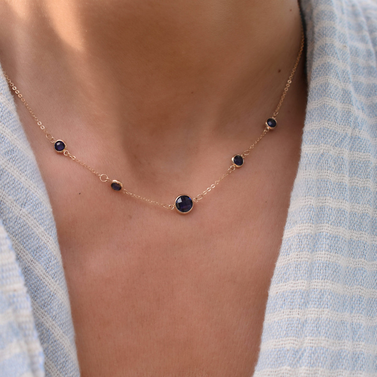 1 Grand & 4 Petite Sapphire Necklace in 14k Gold (September)