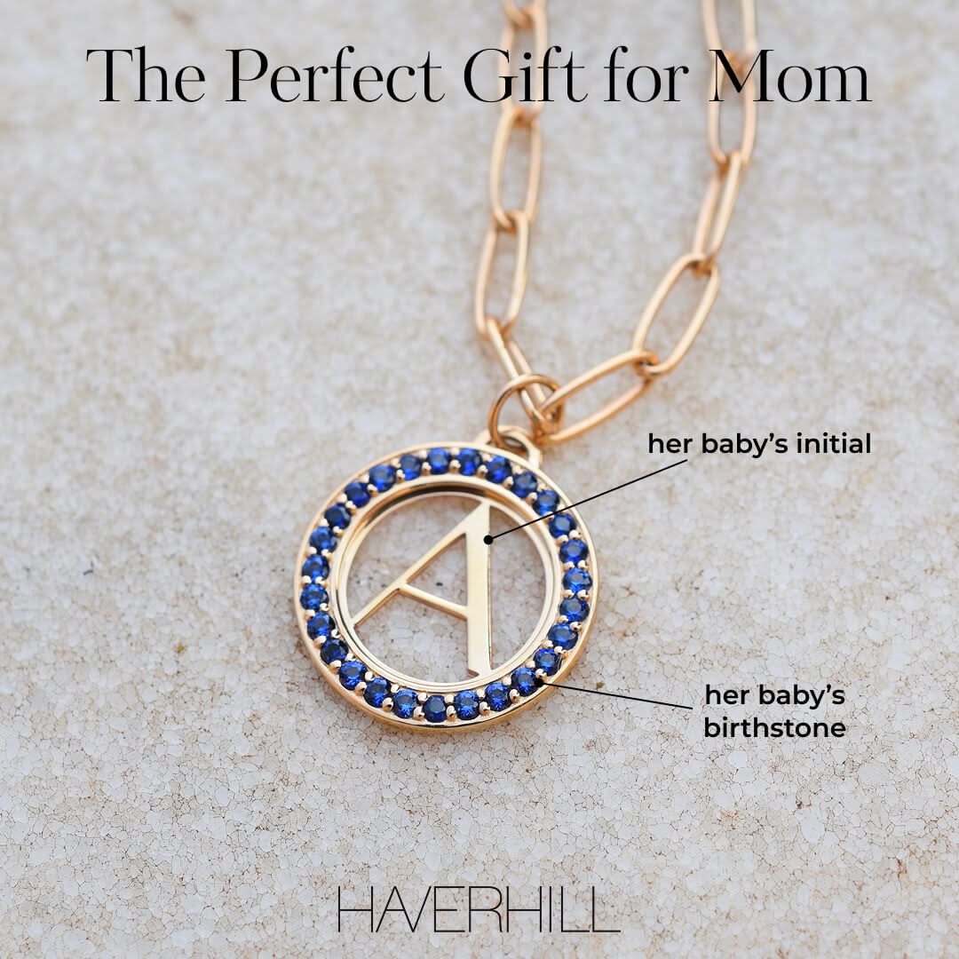 Letter & Sapphire Pendant in 14k Gold (September)