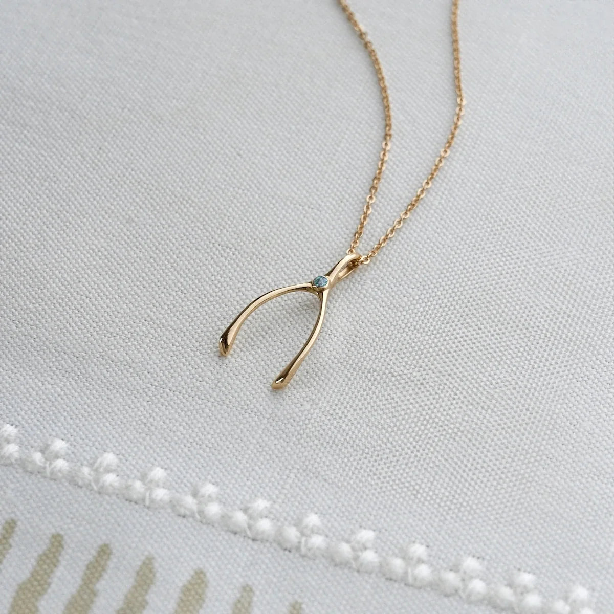 Small Alexandrite Wishbone Pendant in Solid 14k Gold (June)