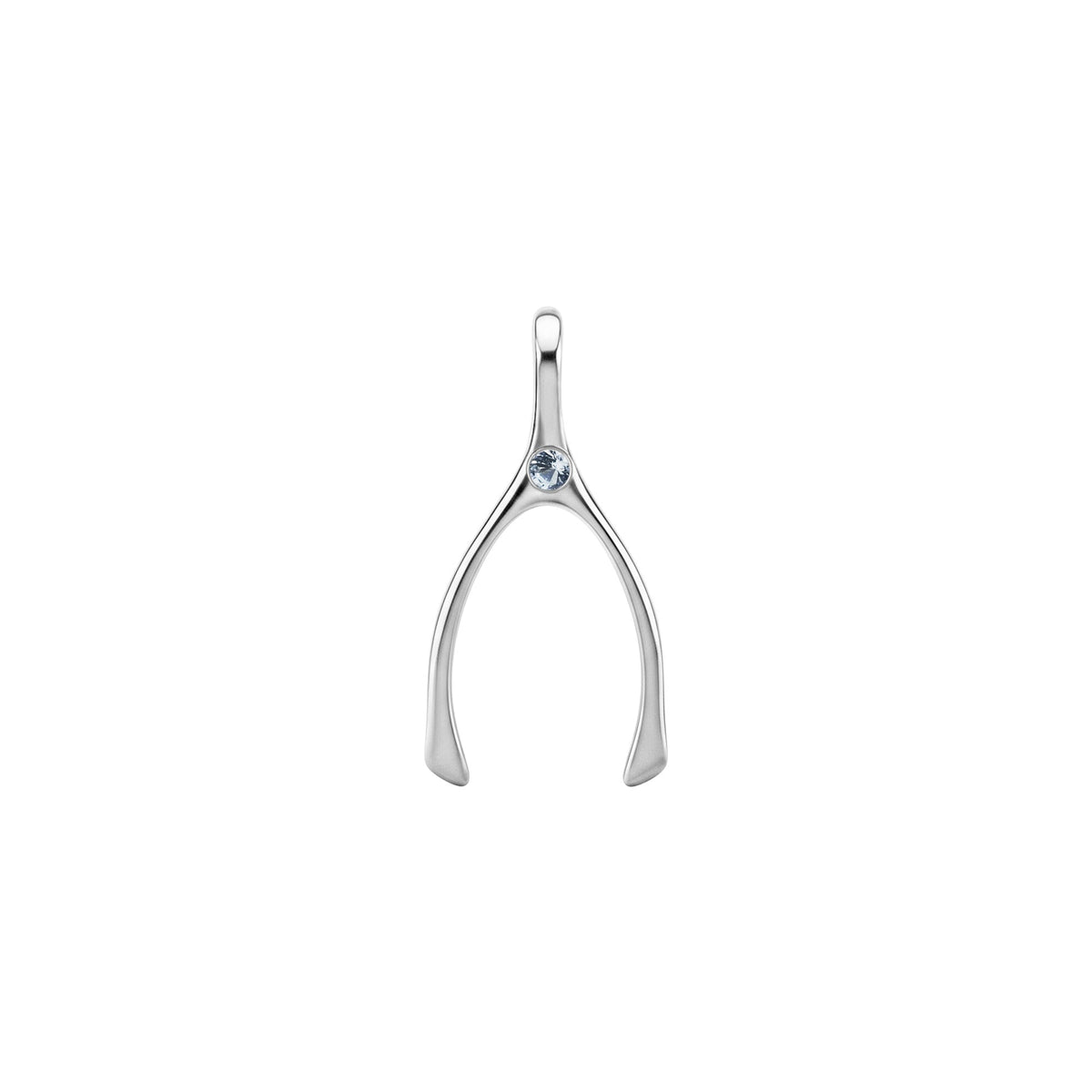 Small Aquamarine Wishbone Pendant in Solid 14k Gold (March)