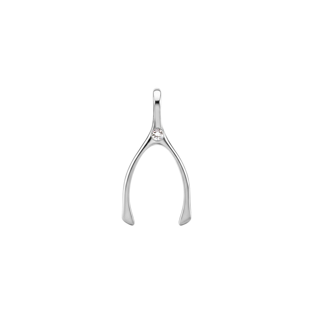 Small Diamond Wishbone Pendant in Solid 14k Gold (April)