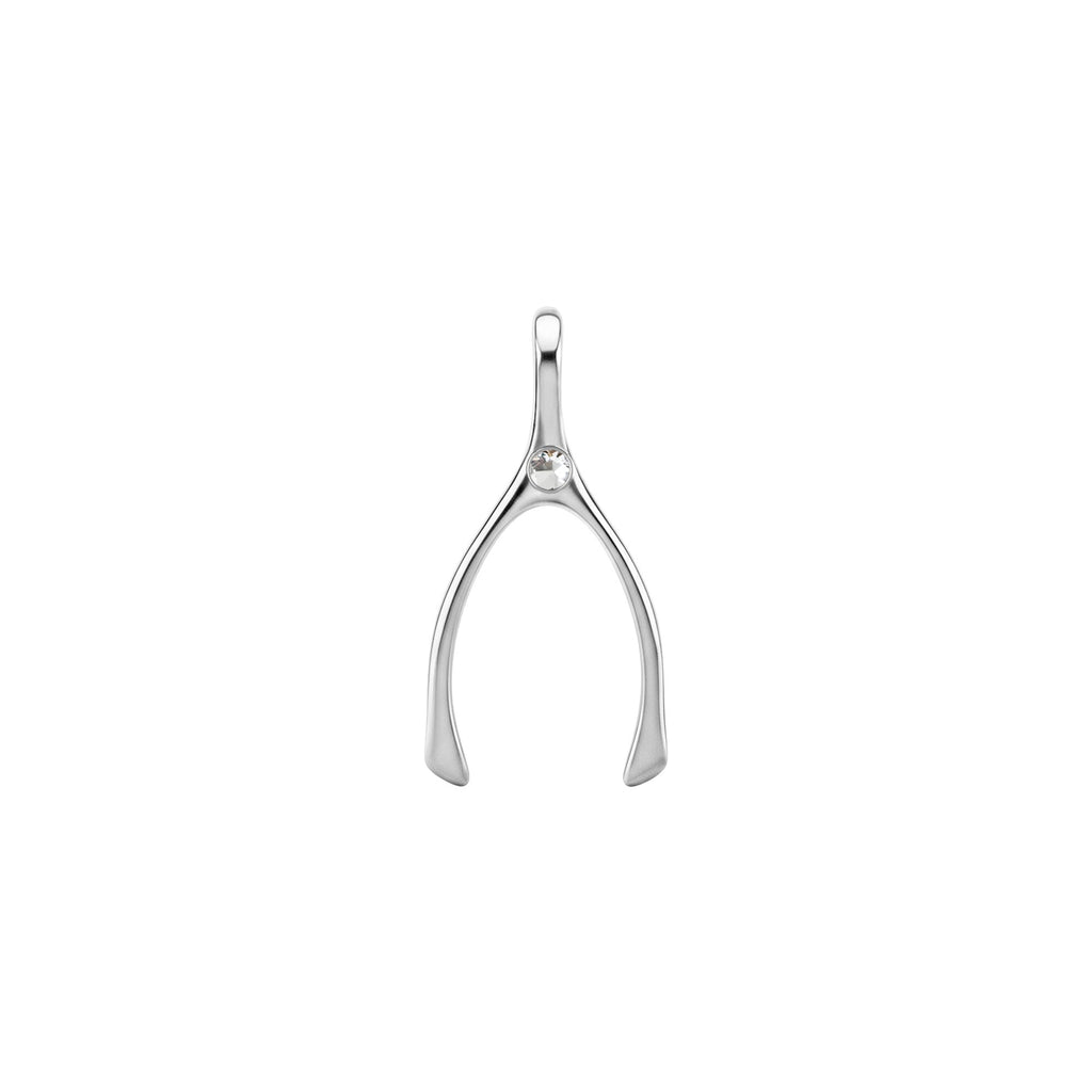 Small White Topaz Wishbone Pendant in Solid 14k Gold (April)