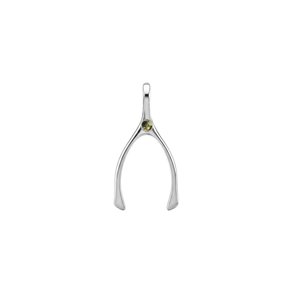 Small Peridot Wishbone Pendant in Solid 14k Gold (August)