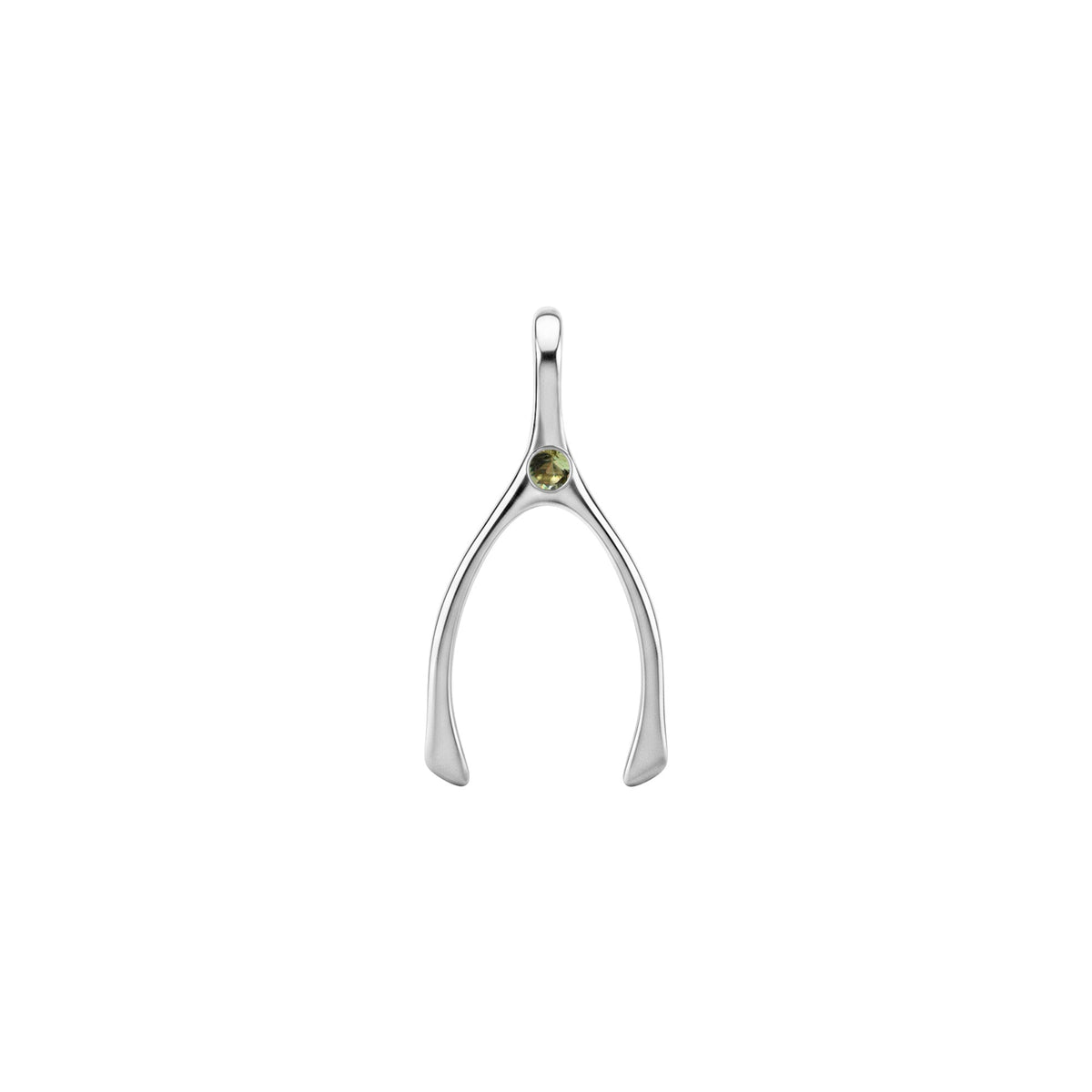 Small Peridot Wishbone Pendant in Solid 14k Gold (August)