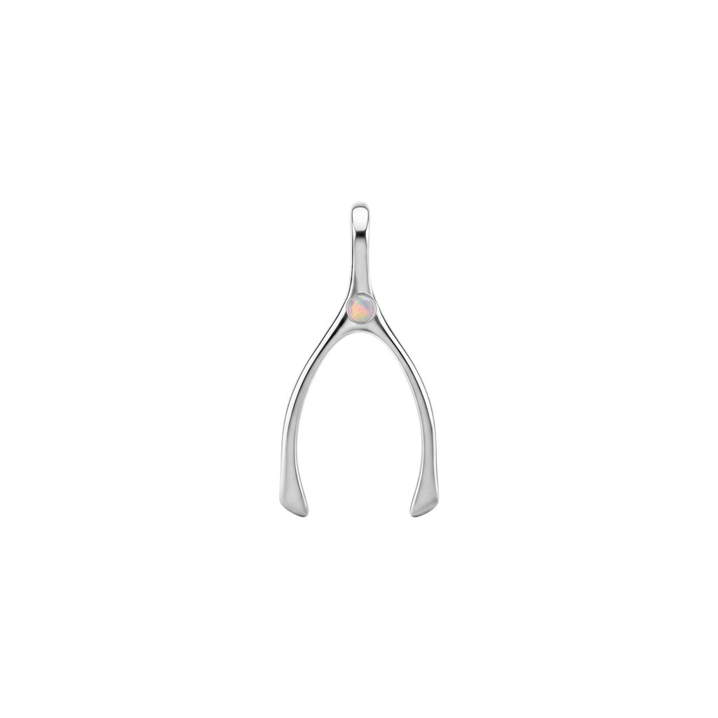 Small Opal Wishbone Pendant in Solid 14k Gold (October)