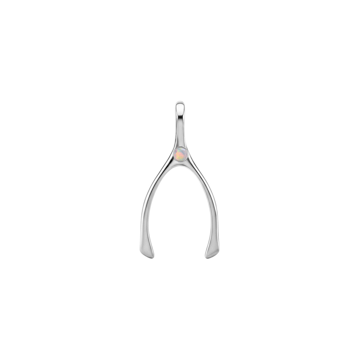 Small Opal Wishbone Pendant in Solid 14k Gold (October)