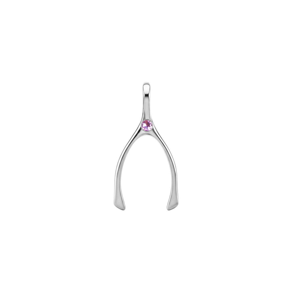 Small Pink Sapphire Wishbone Pendant in Solid 14k Gold (October)