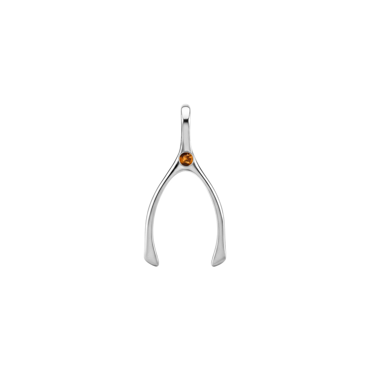 Small Citrine Wishbone Pendant in Solid 14k Gold (November)