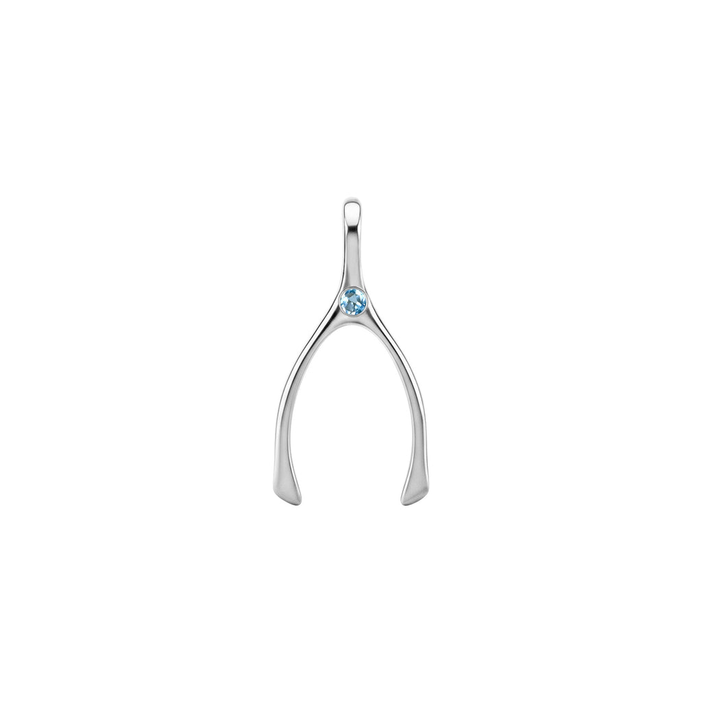 Small Nantucket Blue Topaz Wishbone Pendant in Solid 14k Gold (December)