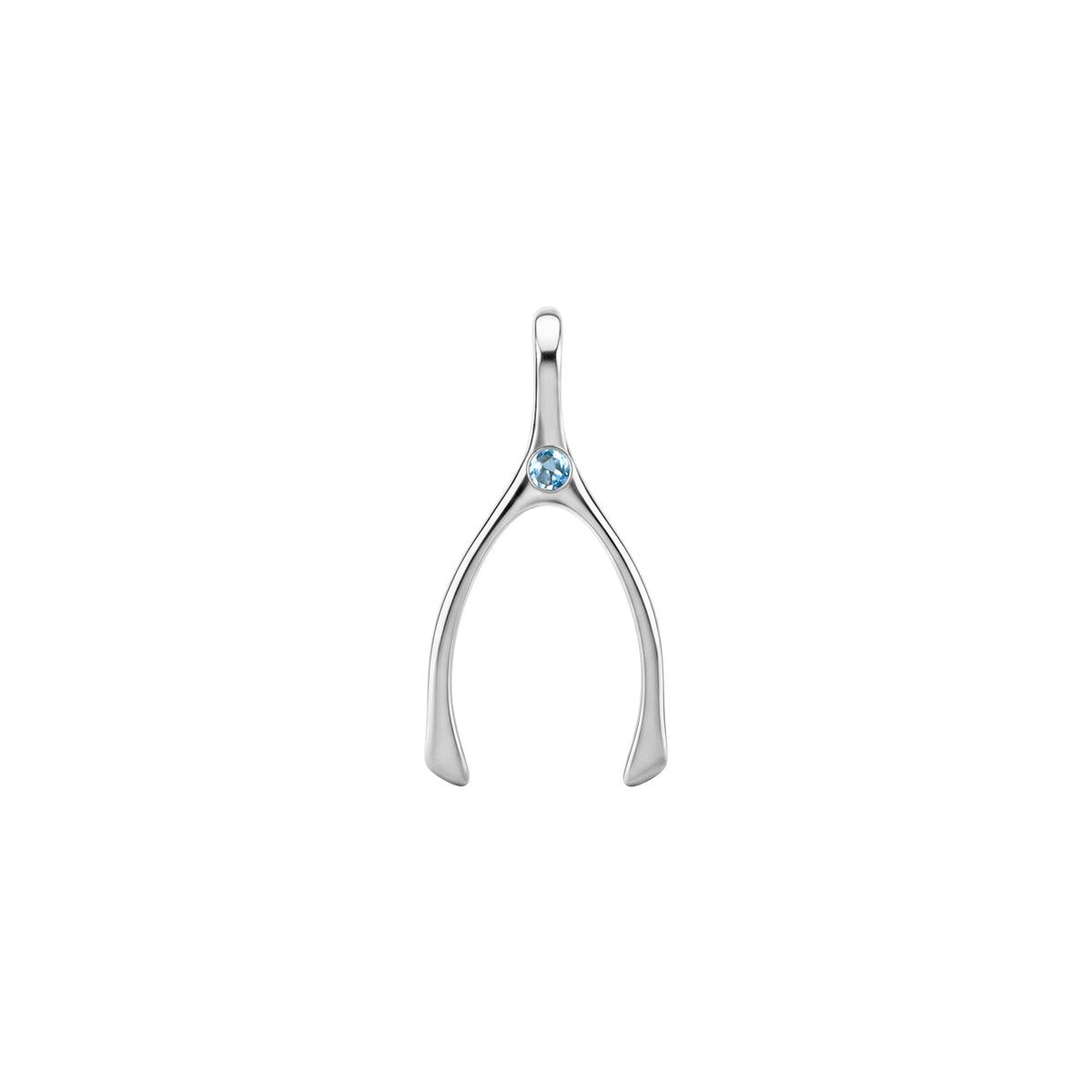 Small Nantucket Blue Topaz Wishbone Pendant in Solid 14k Gold (December)