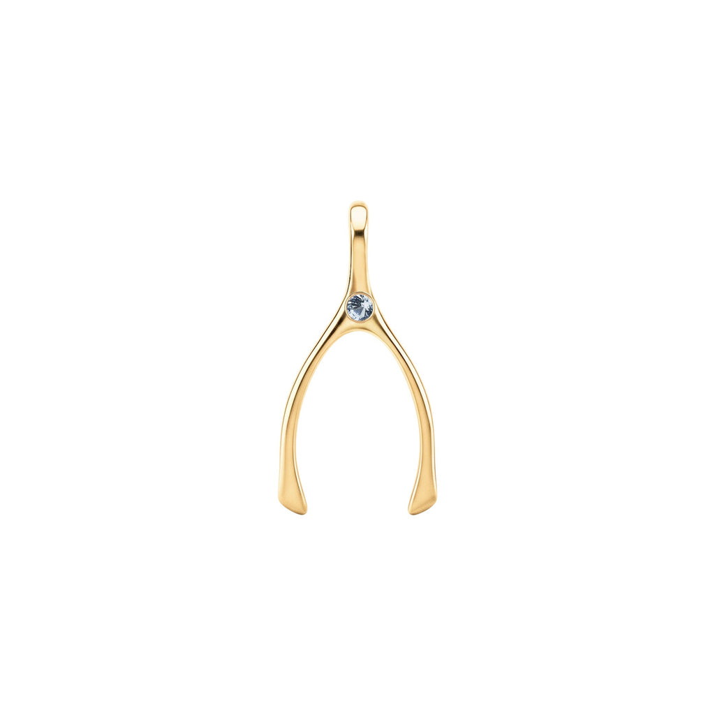 Small Aquamarine Wishbone Pendant in Solid 14k Gold (March)