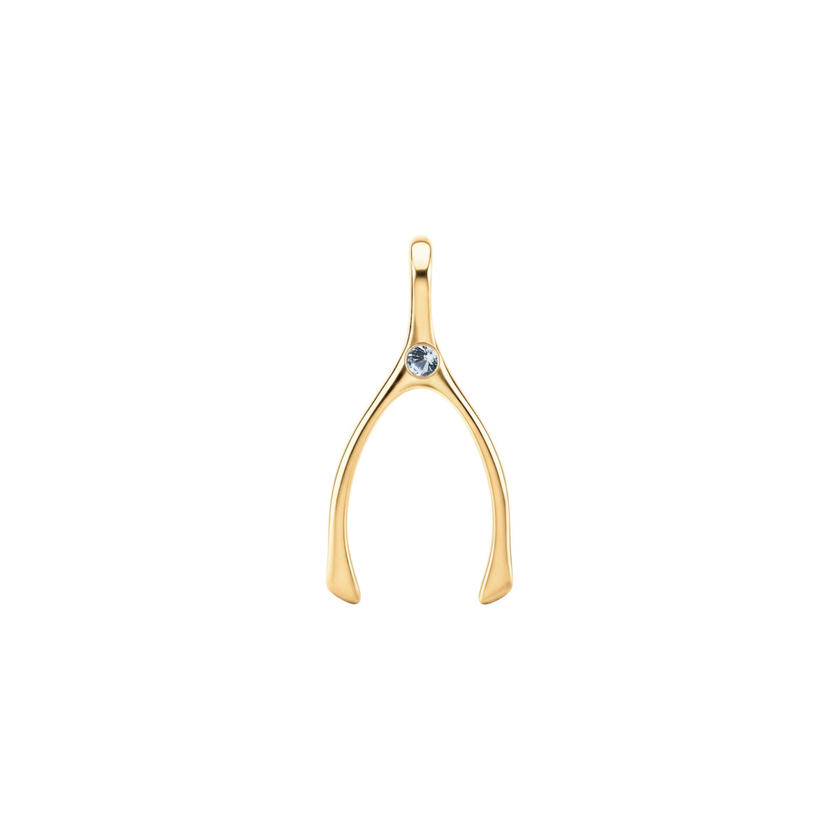 Small Aquamarine Wishbone Pendant in Solid 14k Gold (March)