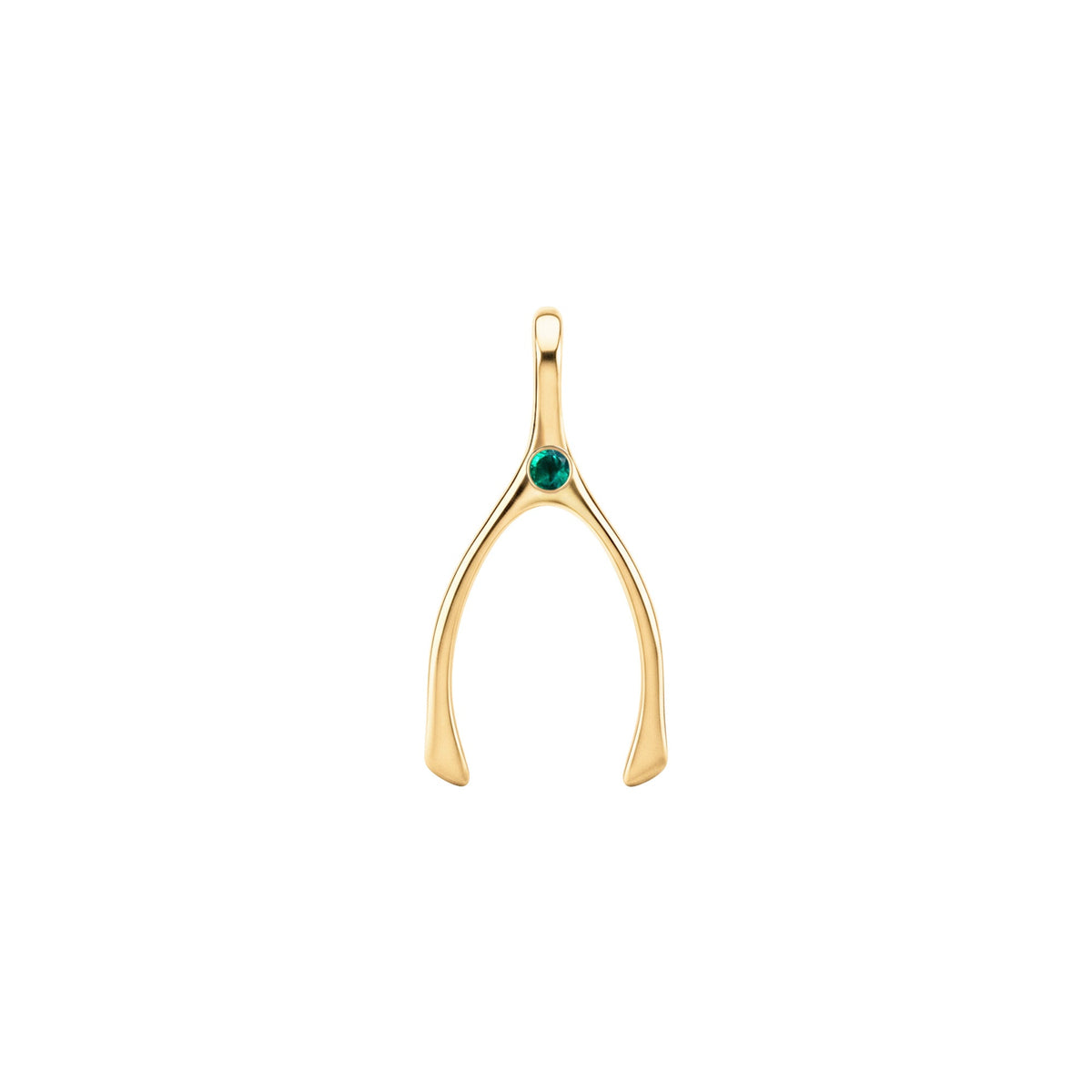 Small Emerald Wishbone Pendant in Solid 14k Gold (May)