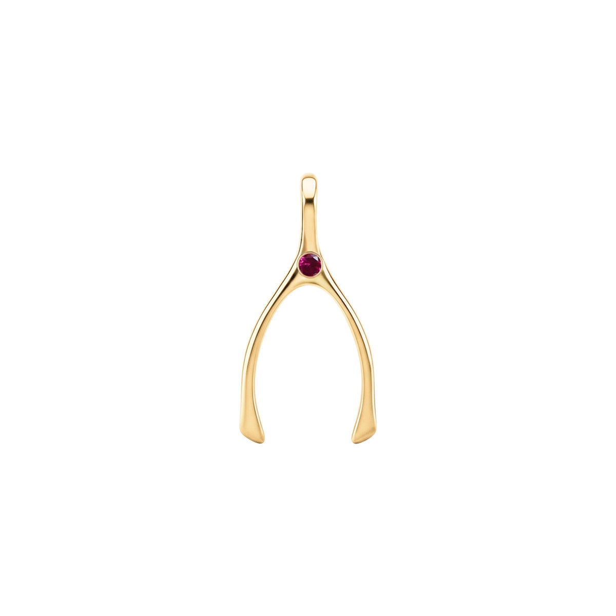 Small Ruby Wishbone Pendant in Solid 14k Gold (July)