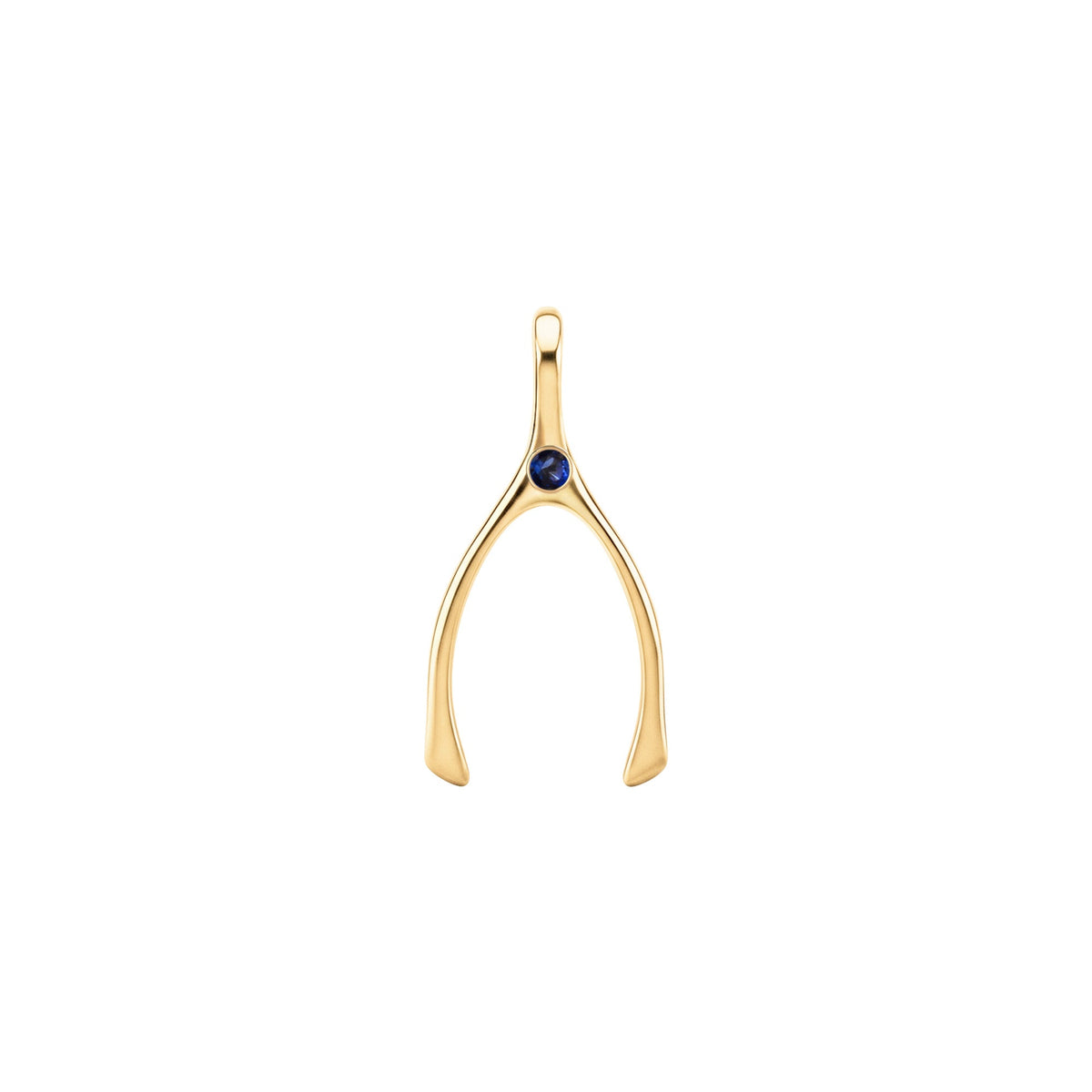 Small Sapphire Wishbone Pendant in Solid 14k Gold (September)