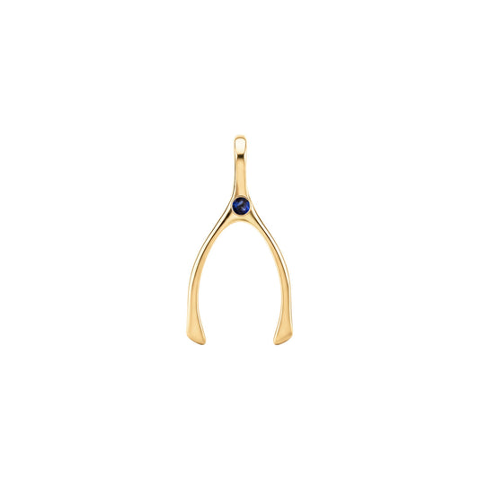 Small Sapphire Wishbone Pendant in Solid 14k Gold (September)