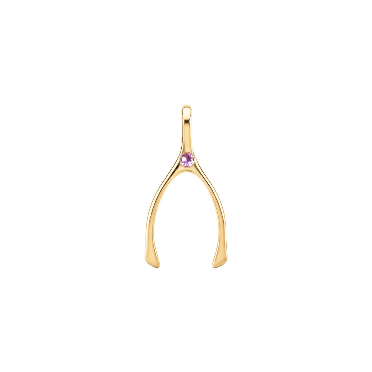 Small Pink Sapphire Wishbone Pendant in Solid 14k Gold (October)