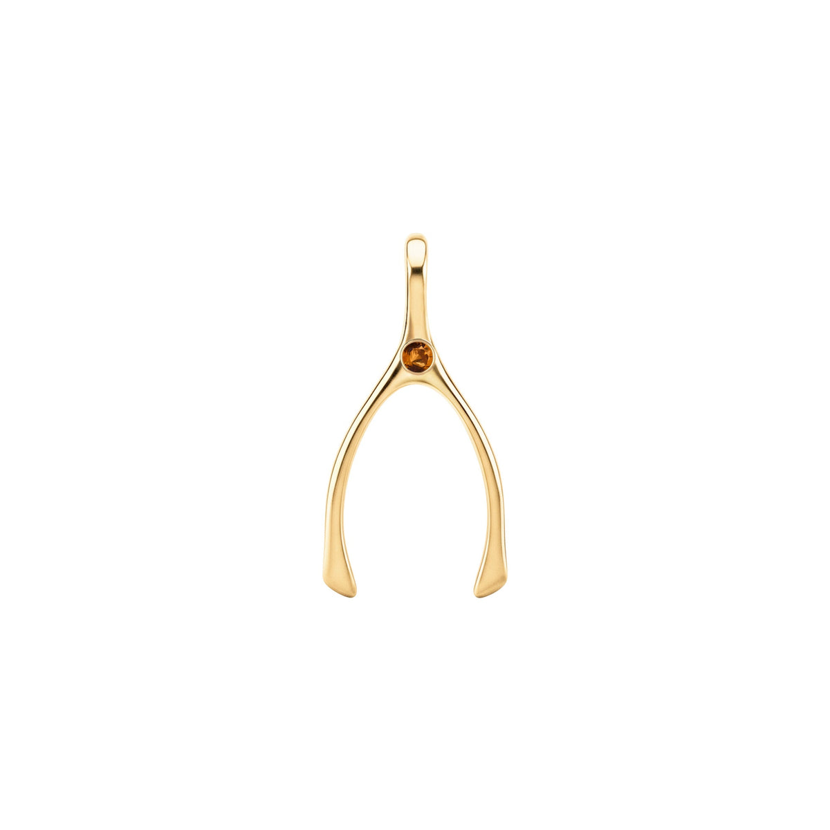 Small Citrine Wishbone Pendant in Solid 14k Gold (November)