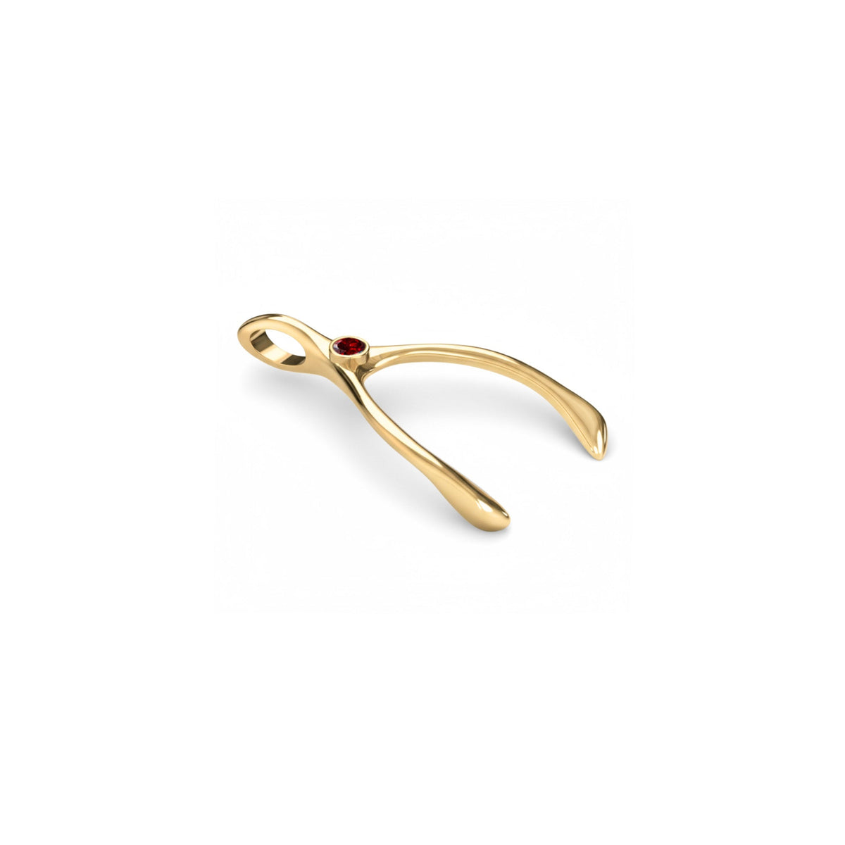 Small Garnet Wishbone Pendant in Solid 14k Gold (January)