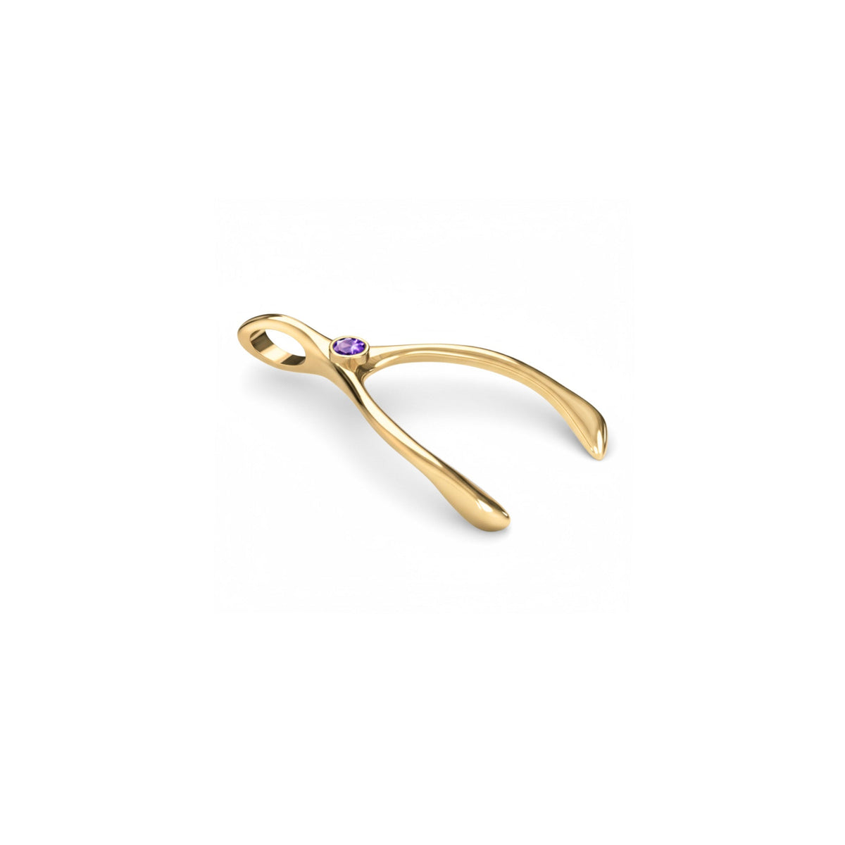 Small Amethyst Wishbone Pendant in Solid 14k Gold (February)