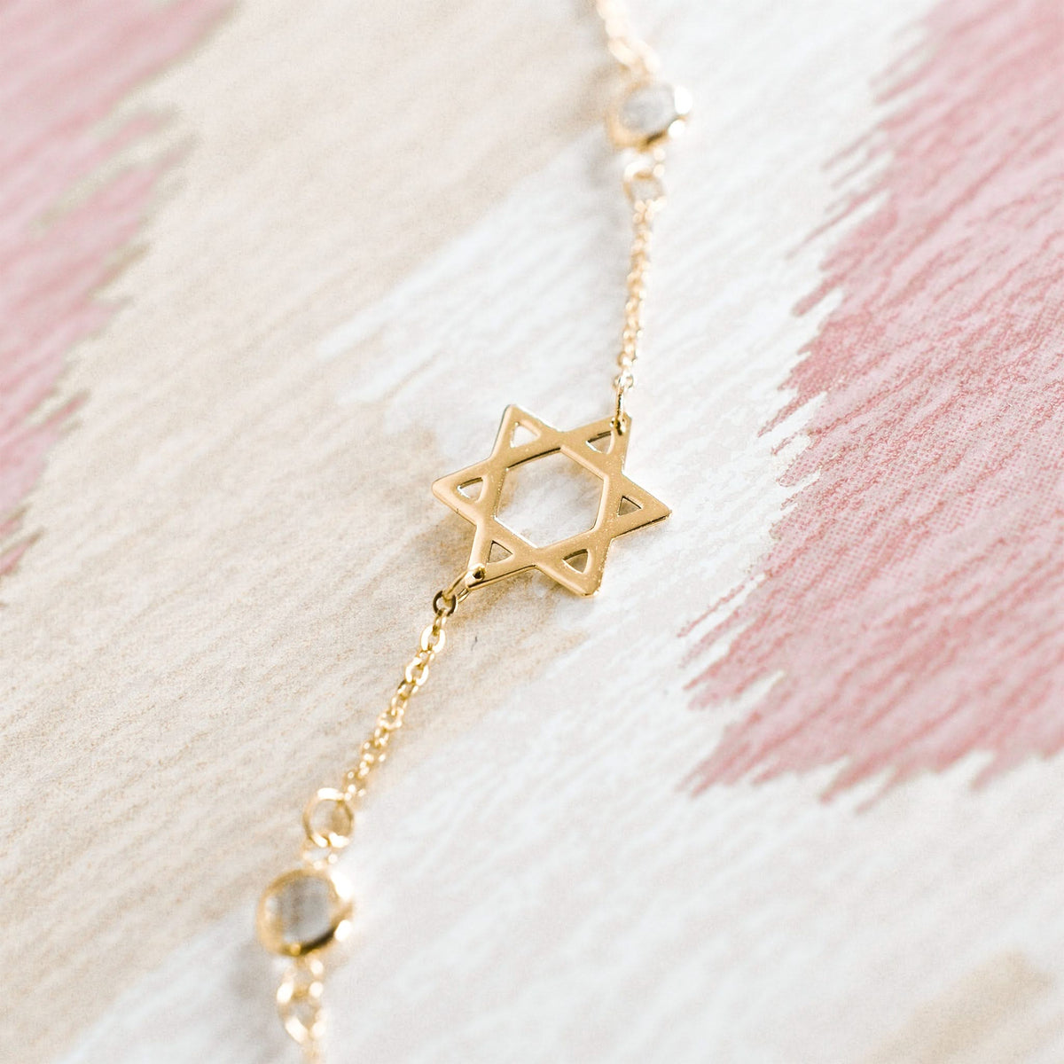 Star of David & Petite 4 Birthstone Bracelet in 14k Gold