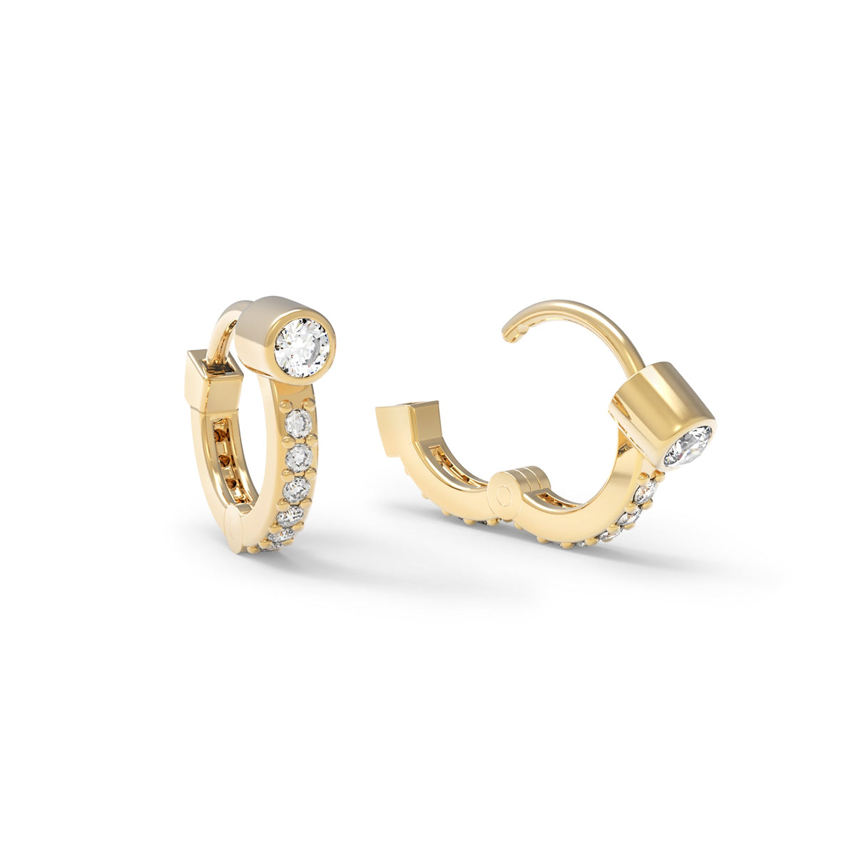 Tiny Diamond Huggie Hoops in 14k Gold (April)