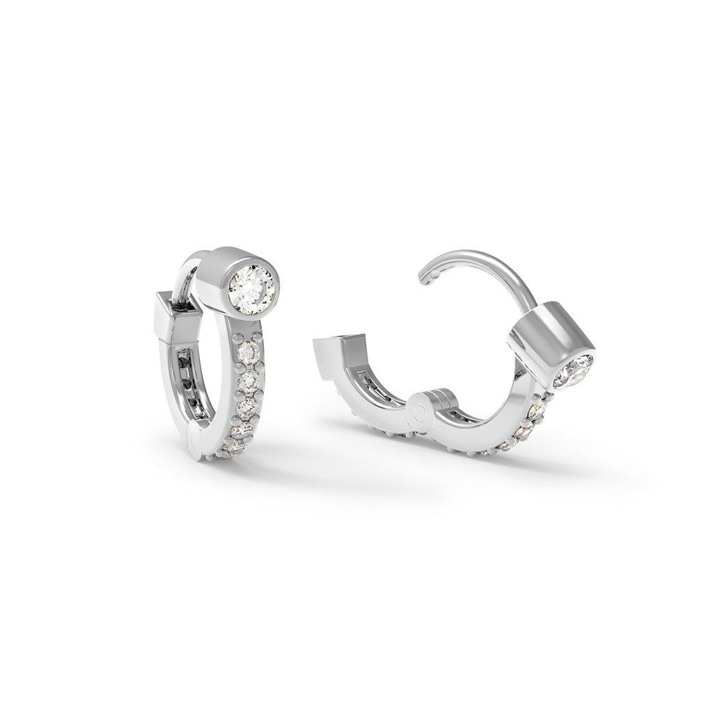Tiny Birthstone Huggie Hoops with Diamonds in 14k Gold